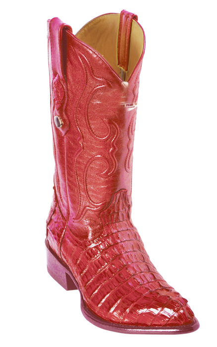 Los Altos Red All-Over Genuine Crocodile Tail J-Toe Cowboy Boots 990112 - Click Image to Close